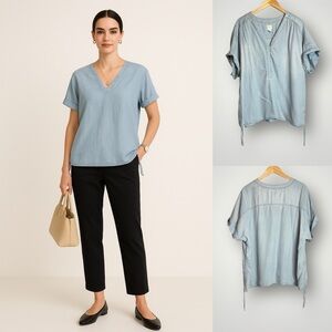 Chico’s V Neck Cuffed Sleeve Tencel Top Size 4 XXL Side Ties Lightweight